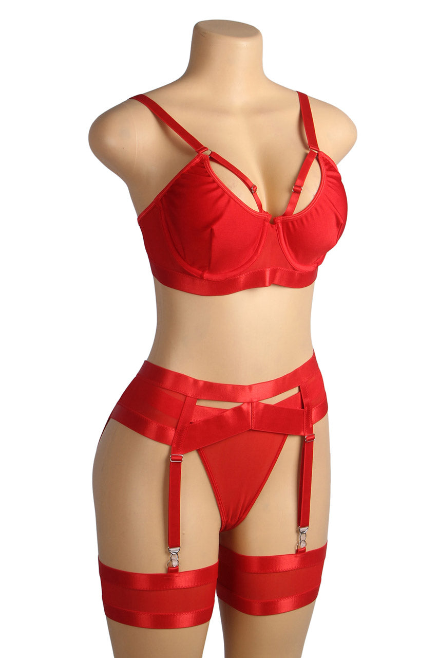 Black Bondage Bra and Garterbelt Set