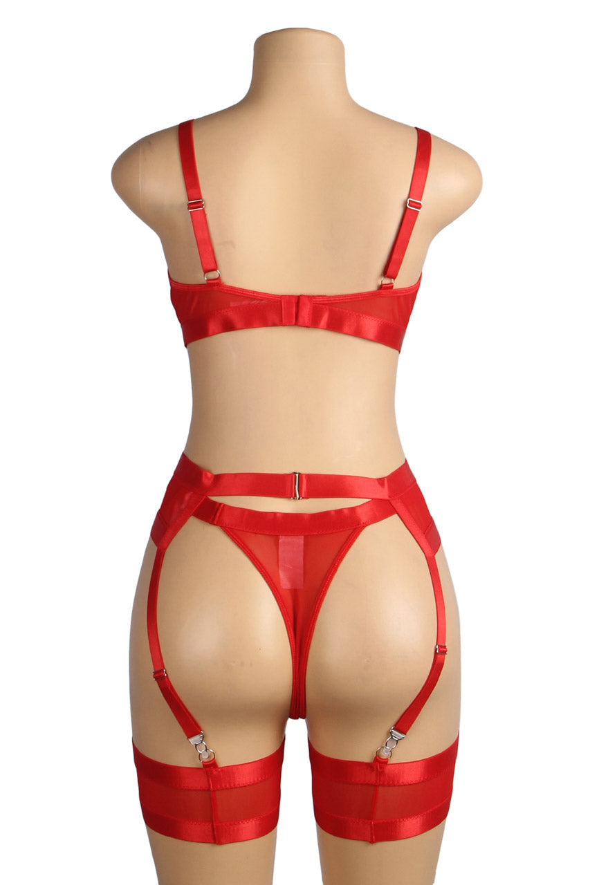 Black Bondage Bra and Garterbelt Set
