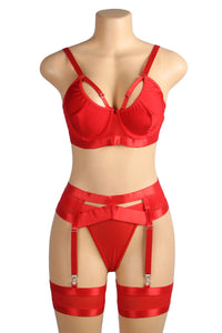 Black Bondage Bra and Garterbelt Set