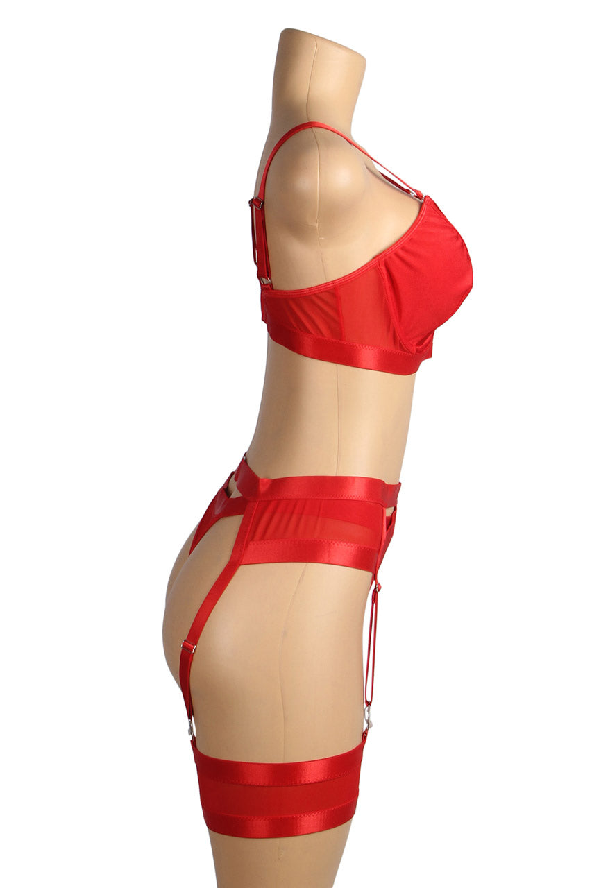 Black Bondage Bra and Garterbelt Set