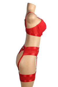 Black Bondage Bra and Garterbelt Set