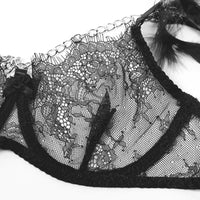 Black Strappy Feather Chain Bra Set