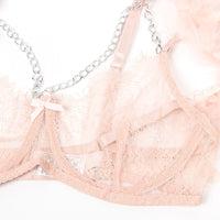 Black Feather-Trim Chain Bra Set