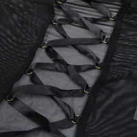 Black Lace-Up Back Sheer Chemise