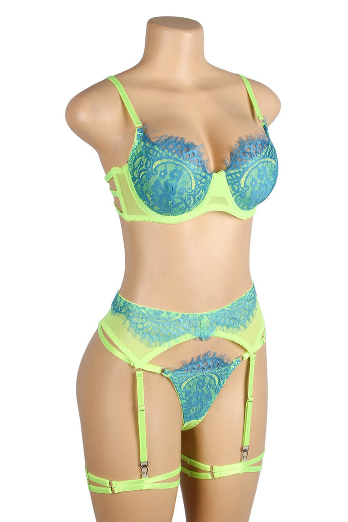 Green Lace Bra and Garterbelt Set