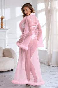 Red Faux Fur Trim Mesh Robe