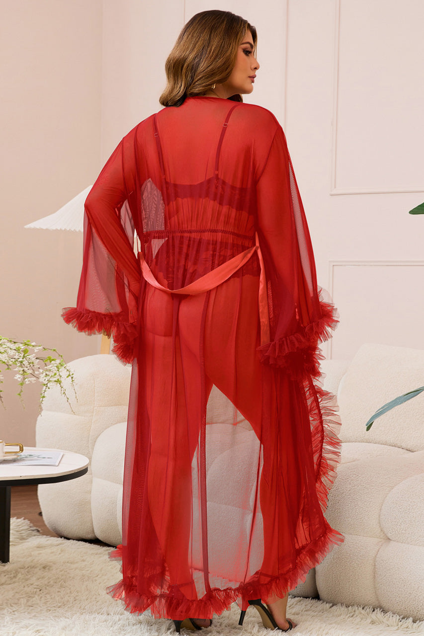 Black Long Mesh Ruffle Robe