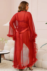 Black Long Mesh Ruffle Robe