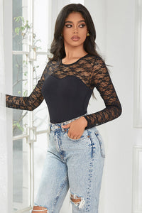 Black Long-Sleeve Lace Bodysuit