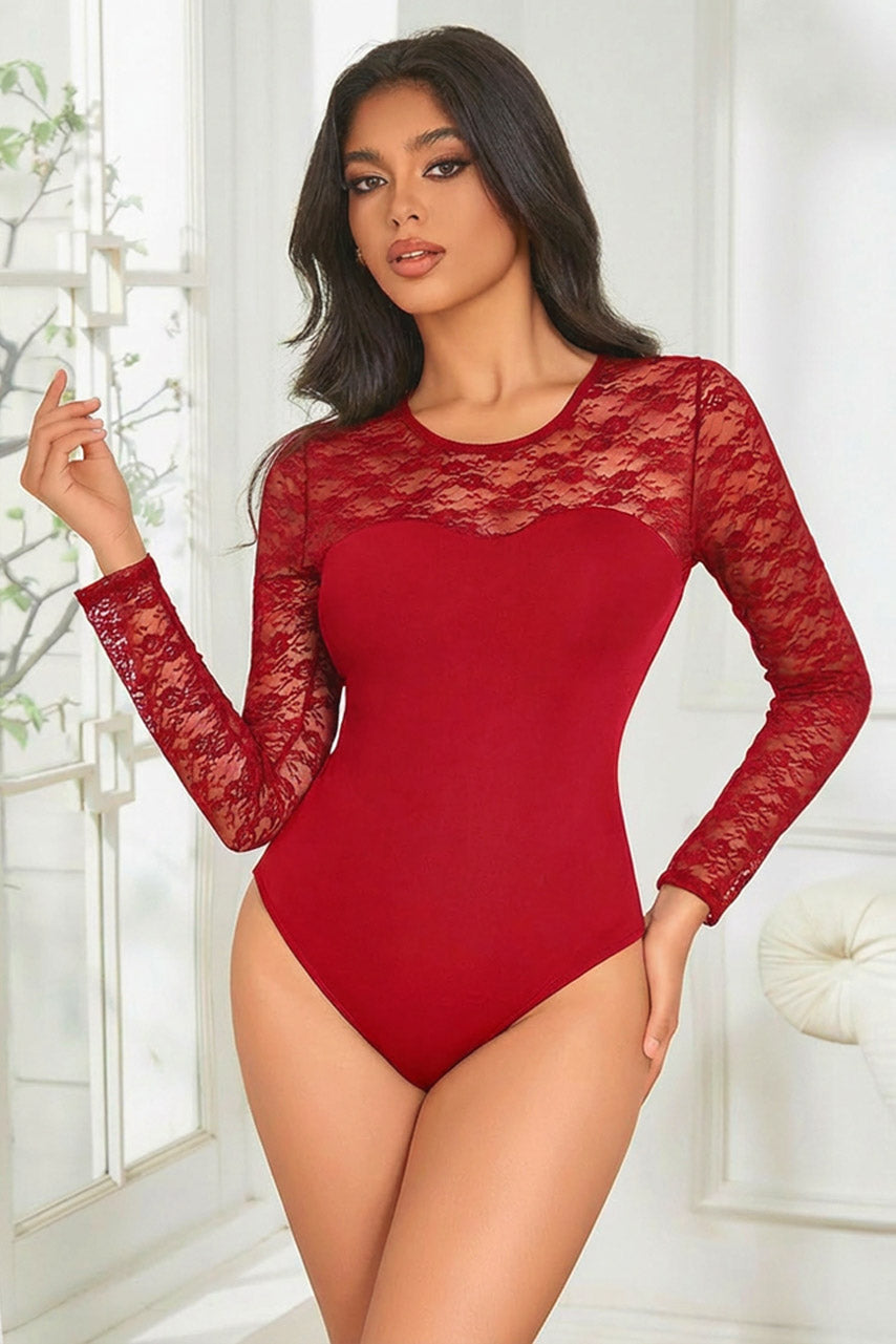 Black Long-Sleeve Lace Bodysuit