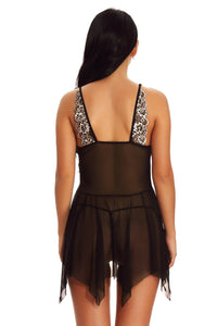 Black Metallic Lace Trim Babydoll