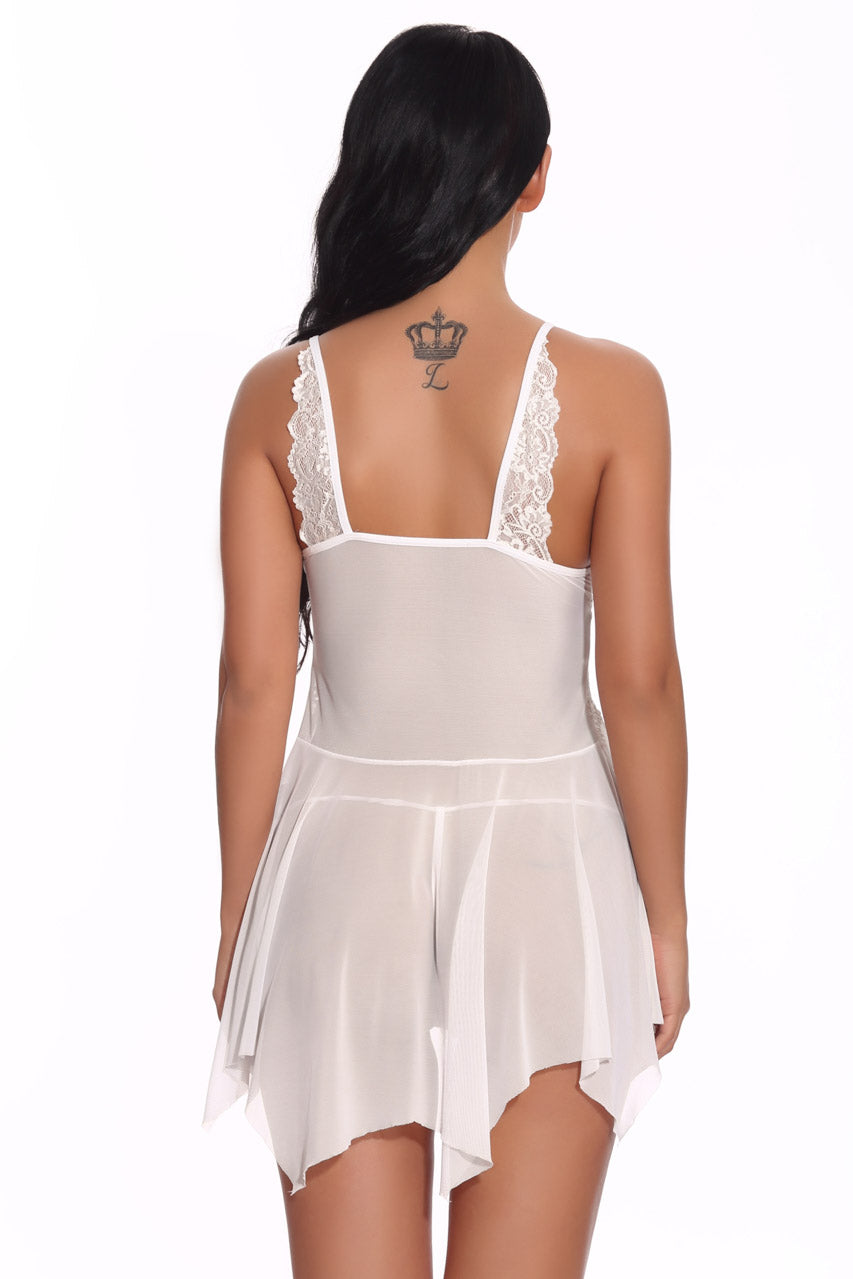 Black Metallic Lace Trim Babydoll