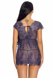 Black Cap-Sleeve Lace Babydoll