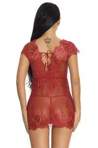 Black Cap-Sleeve Lace Babydoll