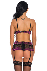 Black Blue Contrast Lace Bra Set
