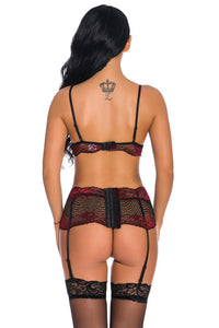 Black Blue Contrast Lace Bra Set