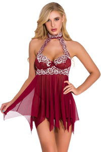 Black High-Neck Contrast Lace Babydoll