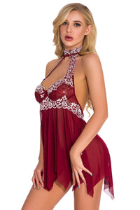 Black High-Neck Contrast Lace Babydoll