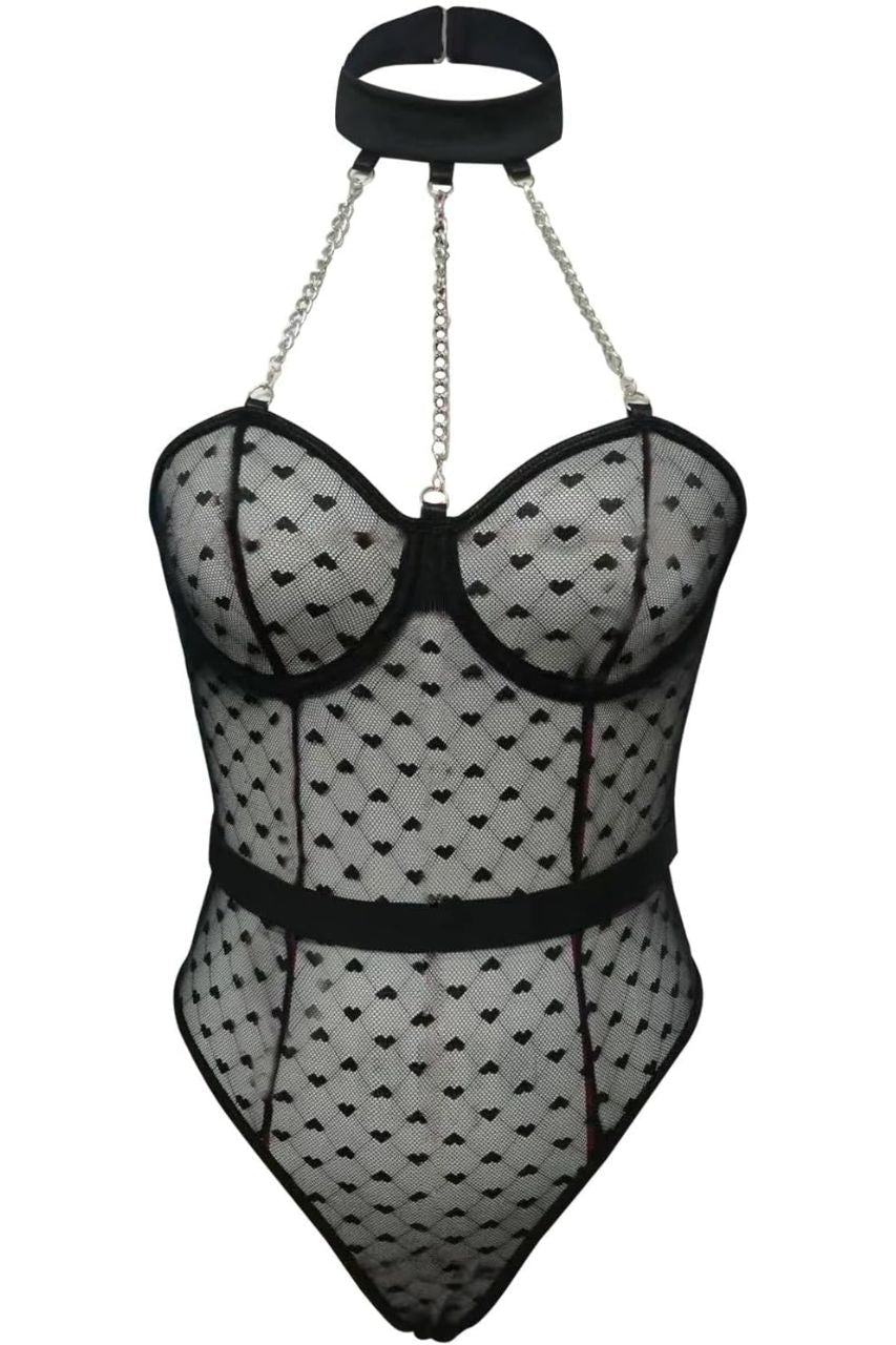 Black Heart-Lace Collared Teddy