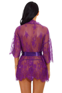 Black Eyelash Lace and Mesh Robe