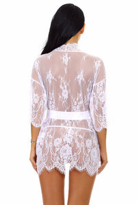 Black Eyelash Lace and Mesh Robe