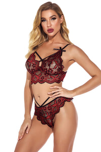Black Blue Daisy Contrast Lace Bra Set