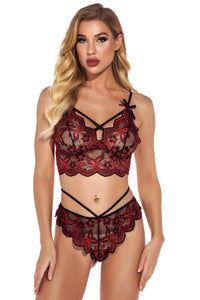Black Blue Daisy Contrast Lace Bra Set