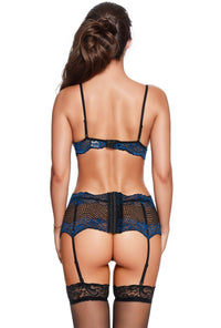 Black Blue Contrast Lace Bra Set