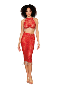 Red Halter Corded Lace Bra Set