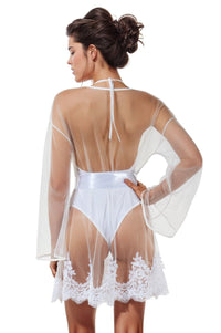 White Scalloped Mesh Robe