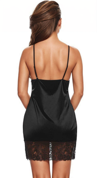 Black V-Cut Satin and Lace Chemise