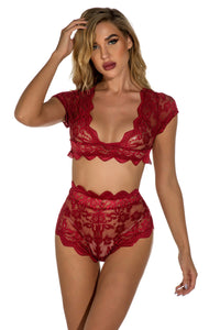White Cap-Sleeve Lace Bra Set