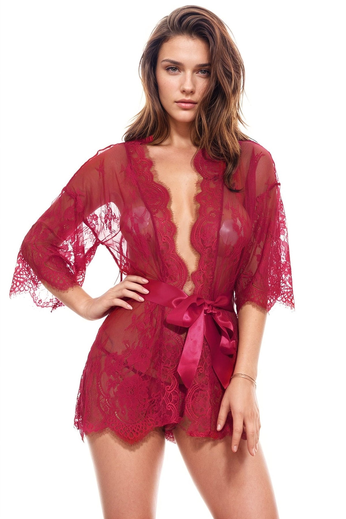 Black Eyelash Lace and Mesh Robe