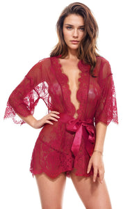 Black Eyelash Lace and Mesh Robe
