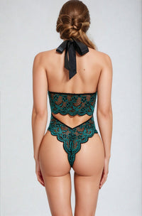 Black Deep-V Halter Lace Teddy